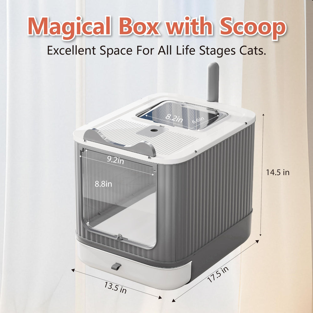 LCZLBRRD litter box drawer with scoop enables quick waste removal.