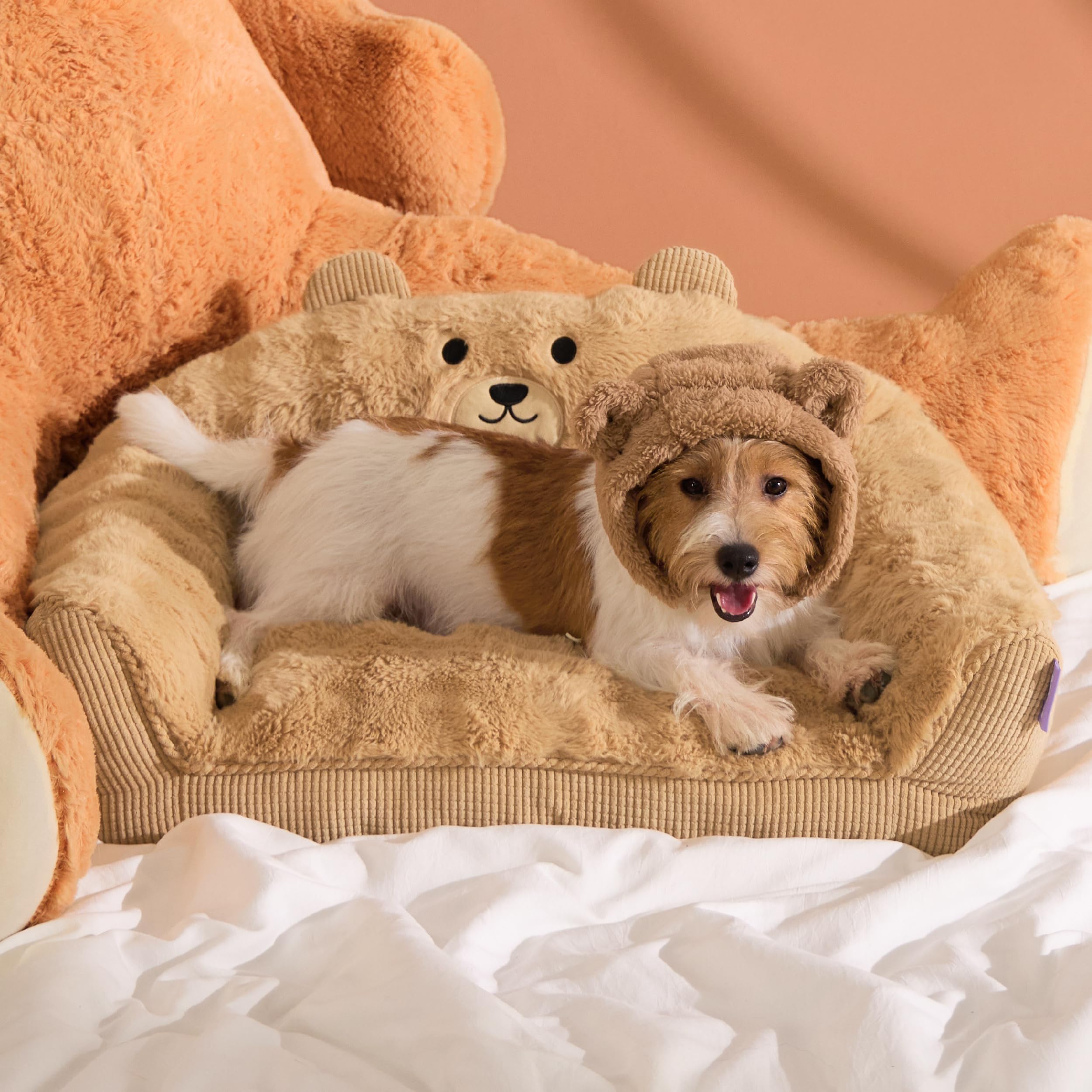 LE SURE bear-design dog bed front view provides cozy snuggle space for pets