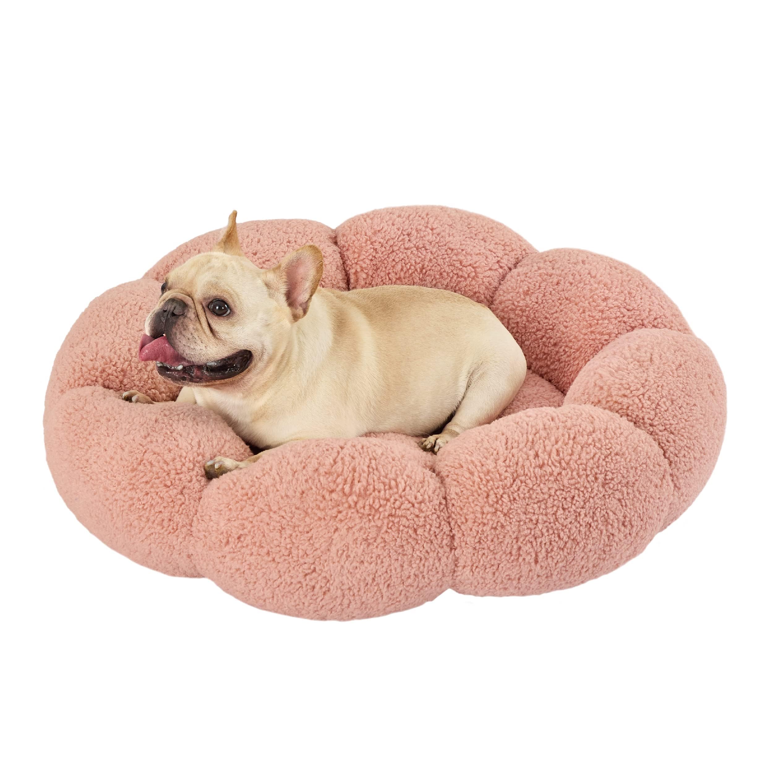 LE SURE Calming Medium Dog Bed with Flower-Donut Design Provides Cozy Nap Support.