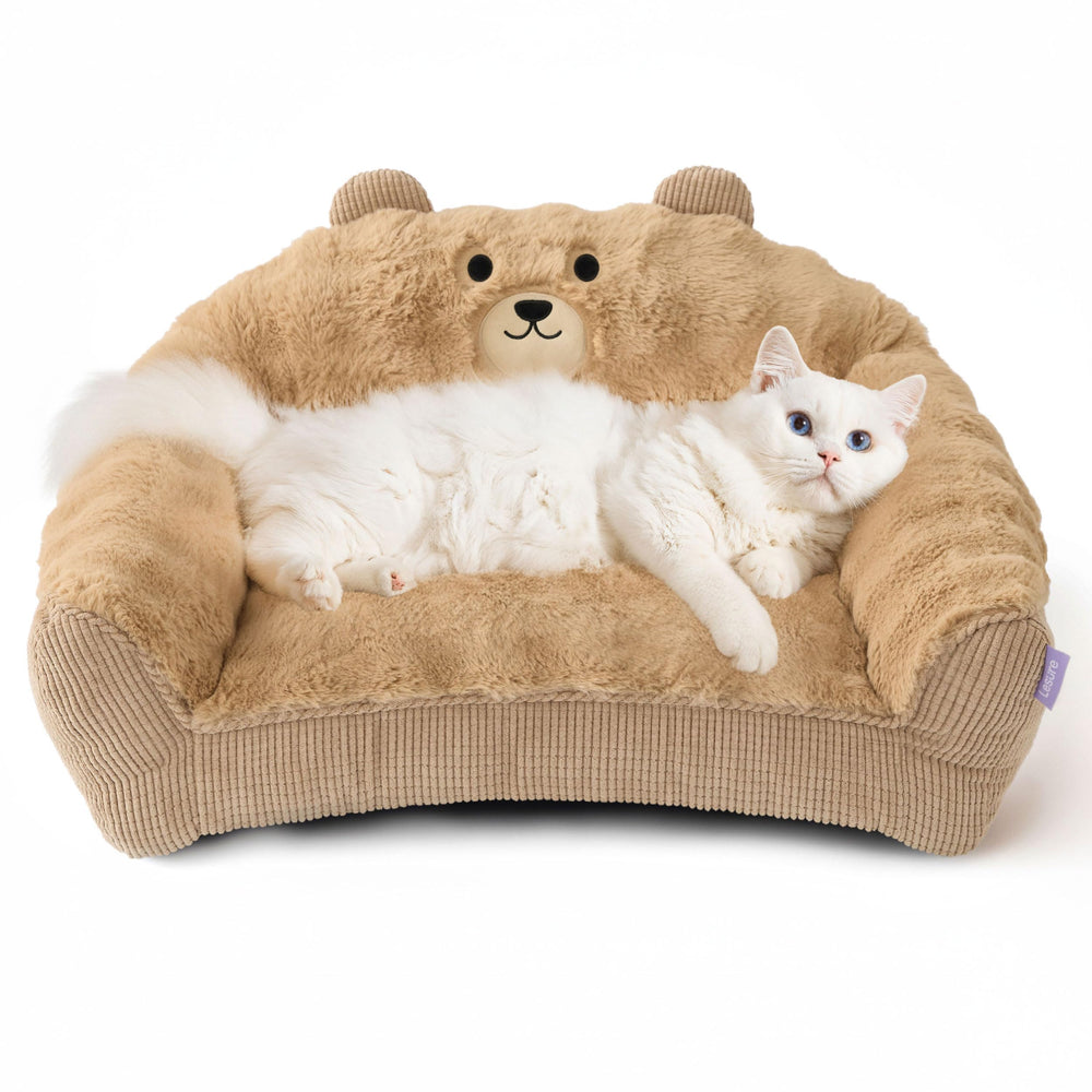 LE SURE cat bed fluffy bear-design close-up showing plush texture for cozy naps.