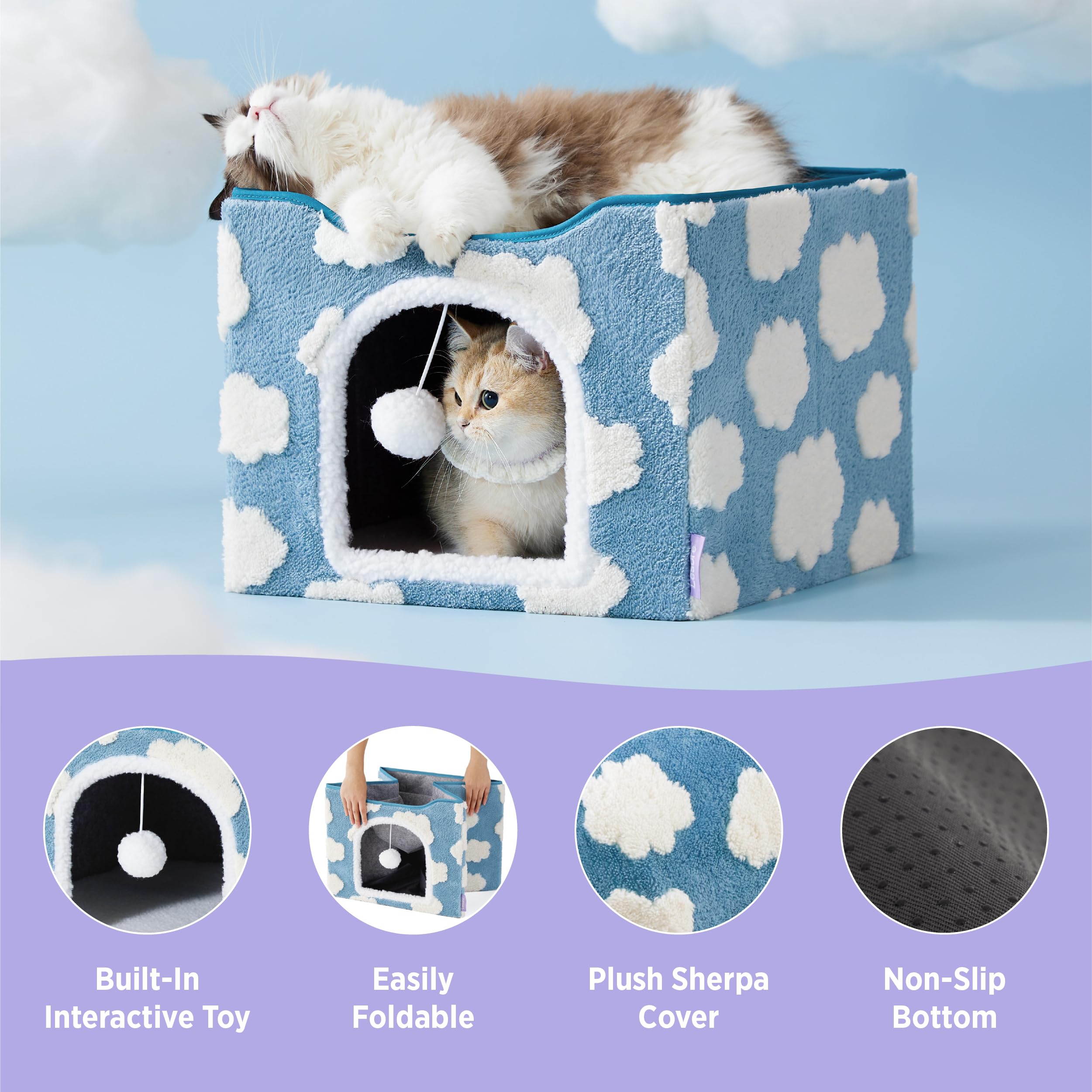 LE SURE fluffy-ball hanging closeup adds interactive play to keep your cat engaged.