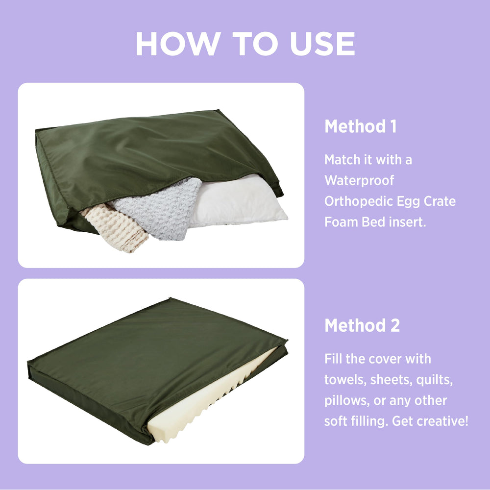 LE SURE dog bed cover green stain-demo shows spill resistance in daily pet life.
