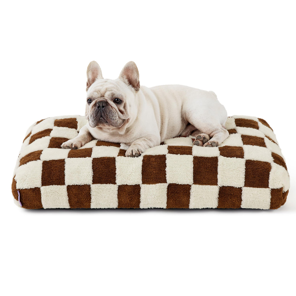 LE SURE dog bed front view in brown plush cover for cozy rest.