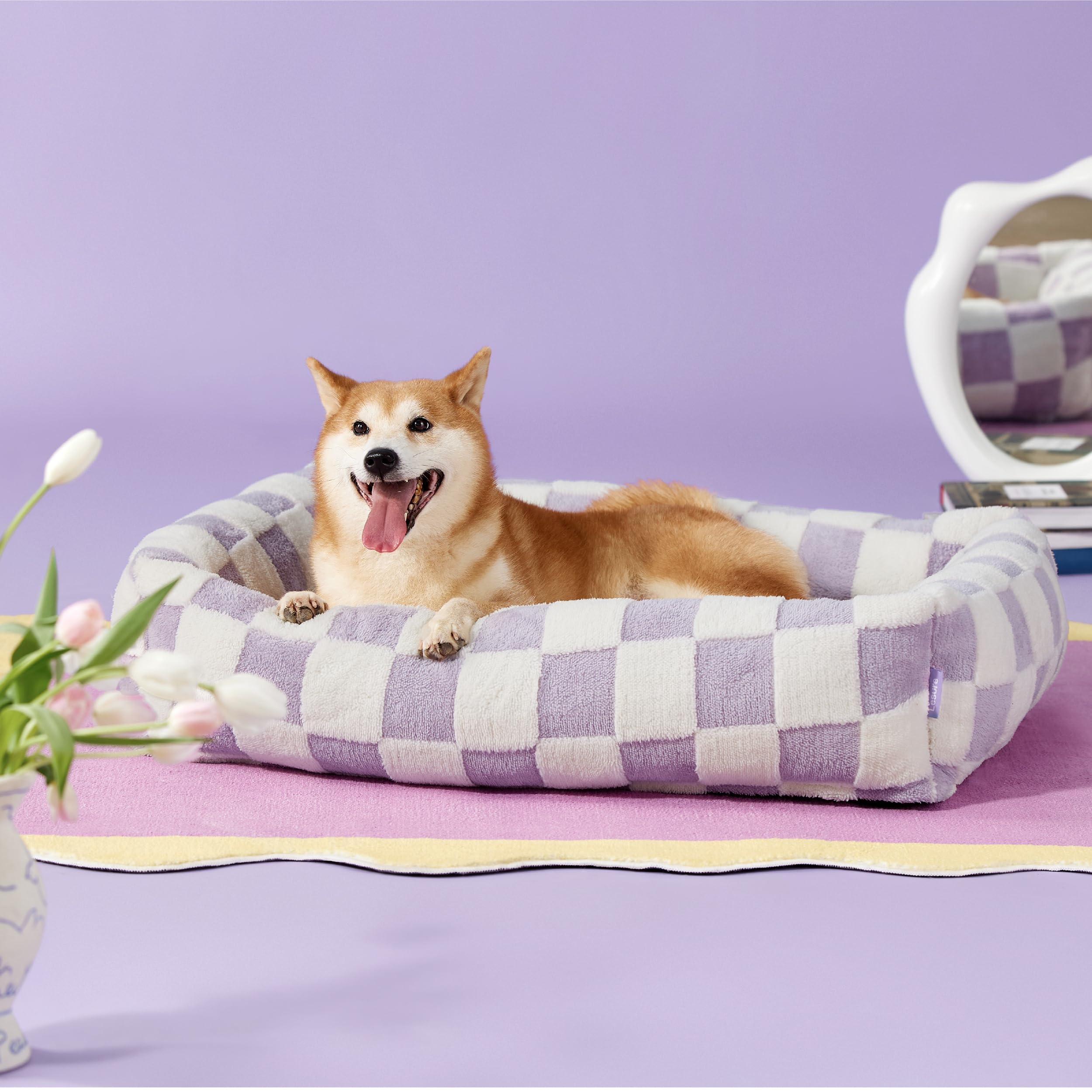 LE SURE dog bed jacquard shaggy plush closeup for cozy texture and style