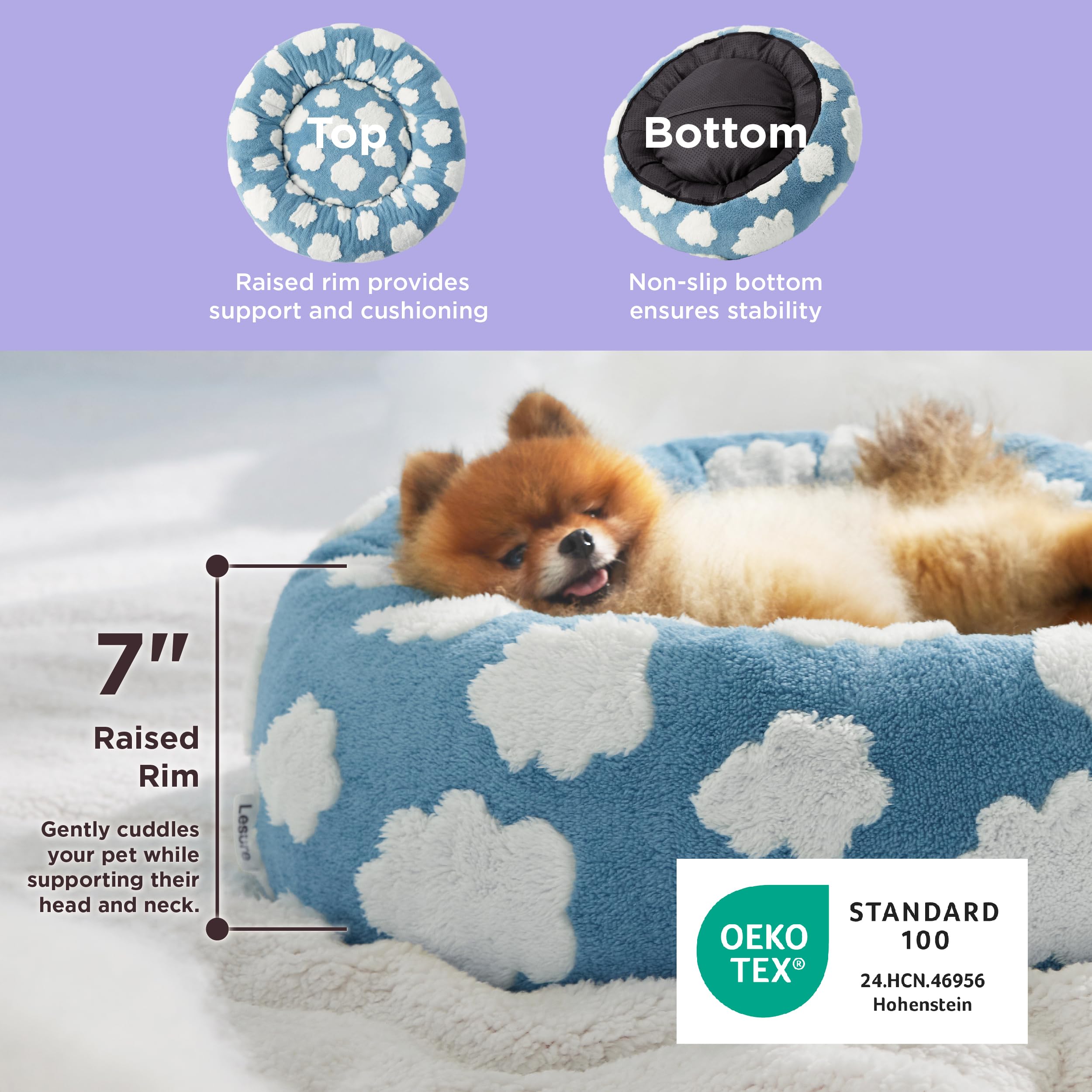 LE SURE Donut Bed anti-slip bottom prevents sliding for stable rest