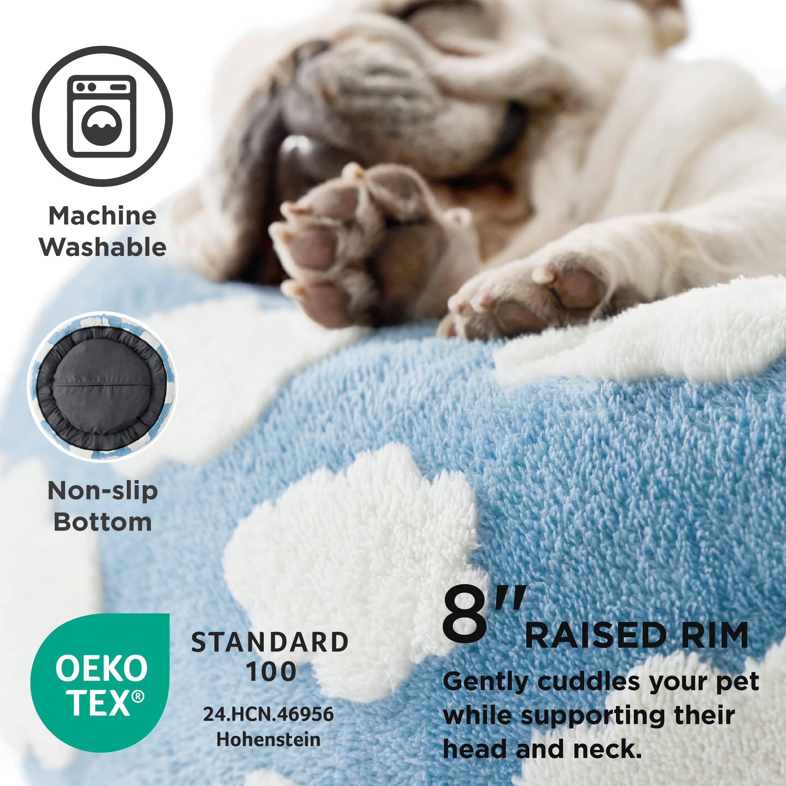 LE SURE Donut Dog Bed cover closeup highlights removable, washer-friendly fabric