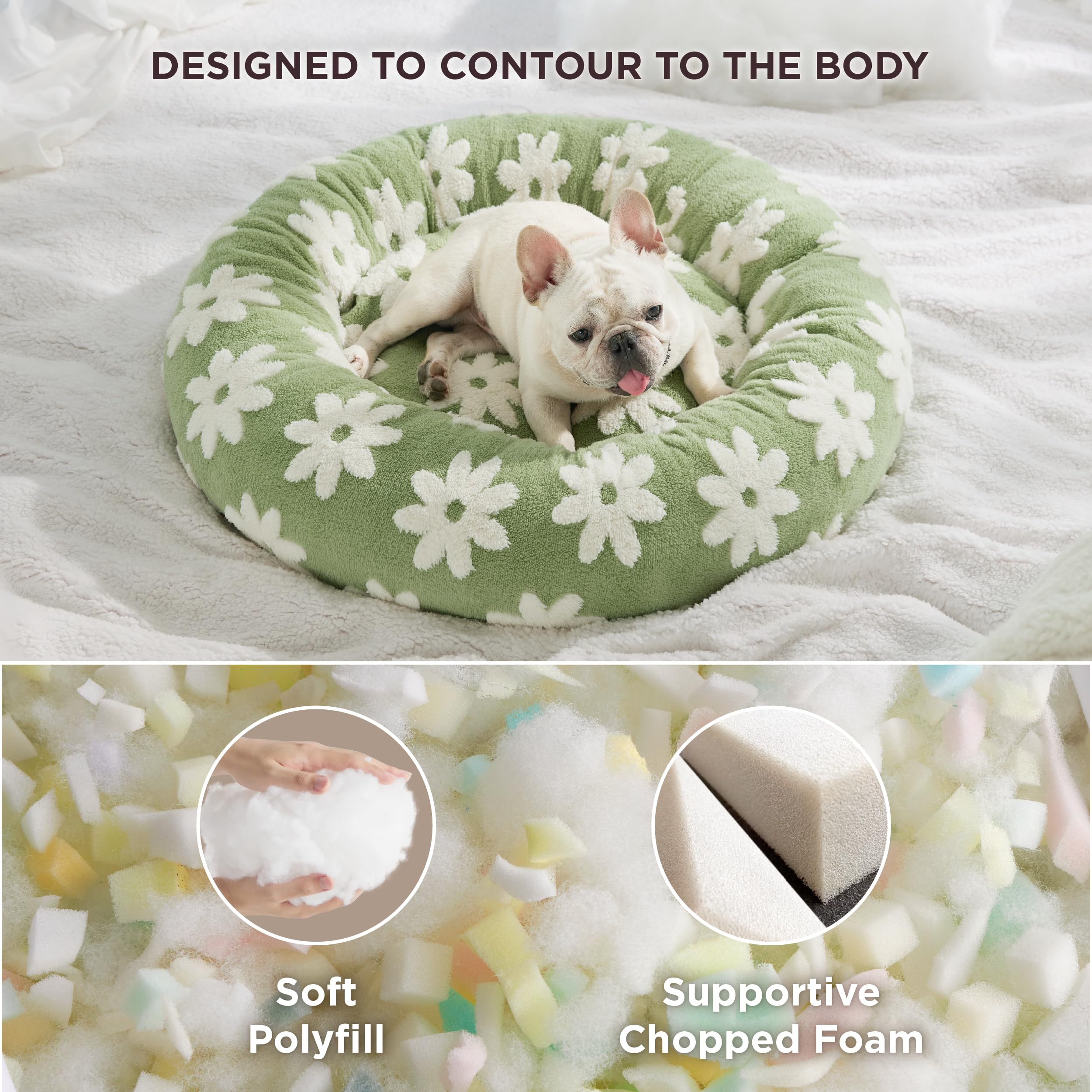 LE SURE Donut Bed raised edges provide security and head support.