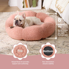 LE SURE Flower-Donut Round Bed Plush-Sherpa Lining for Soft All-Day Comfort.