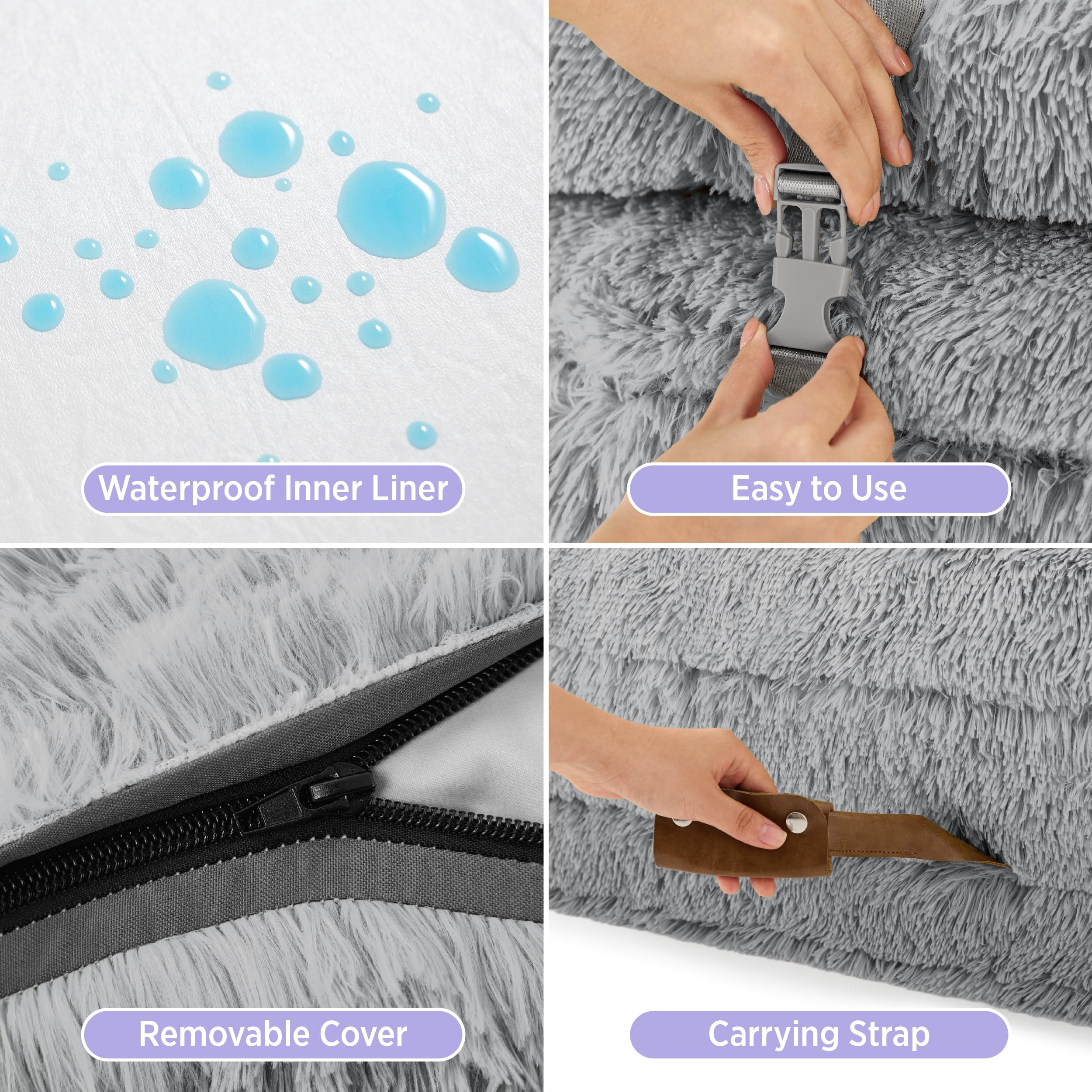 LE SURE foldable human dog bed double bolster close-up shows support