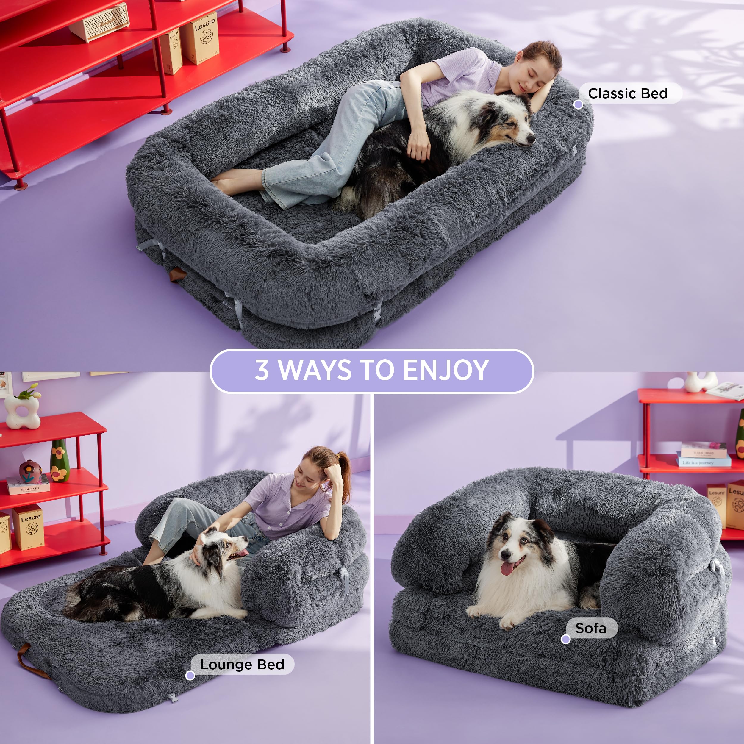LE SURE sofa mode with plush bolster shown for relaxed naps and conversations
