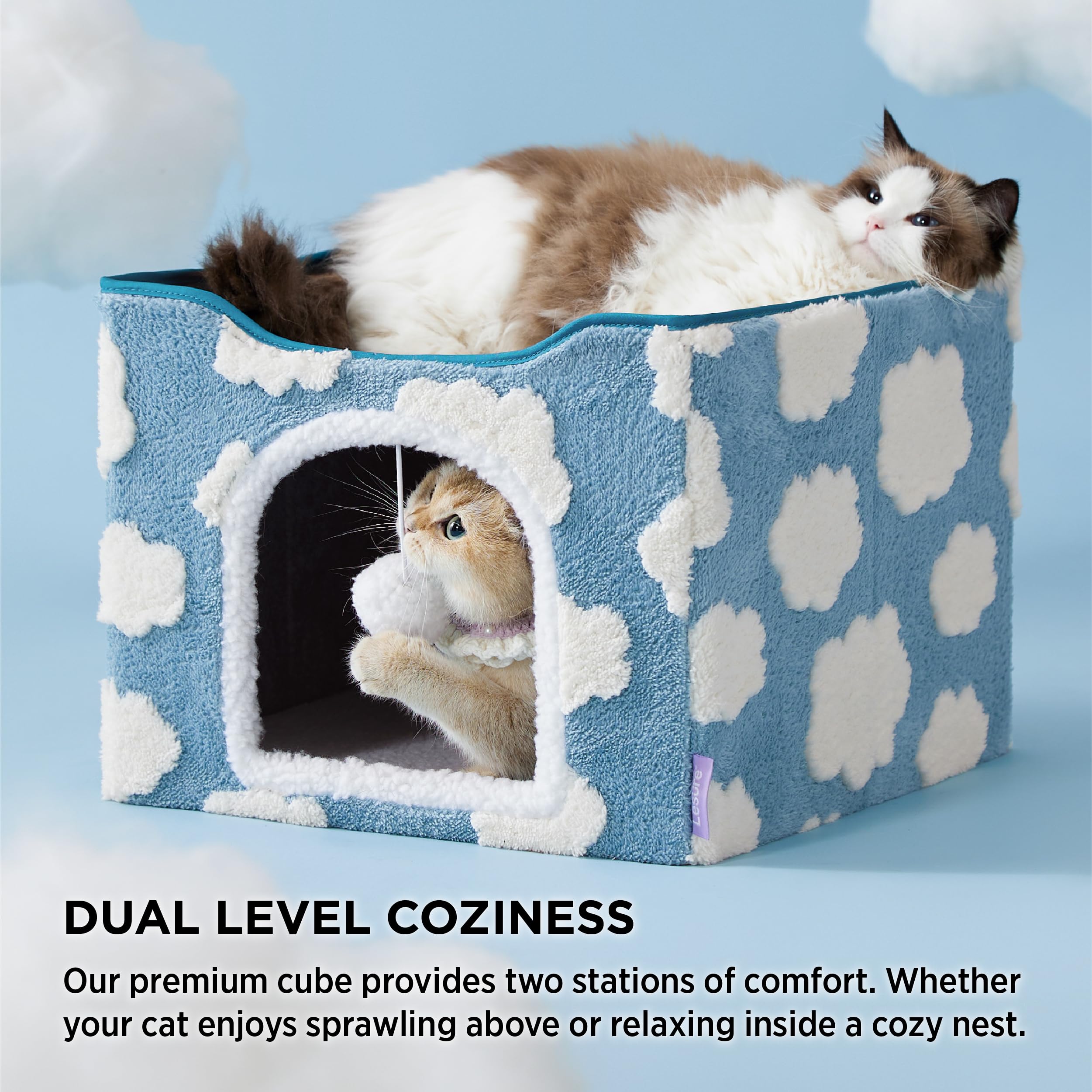 LE SURE Indoor Cat Beds Kitten House blue den interior reveals snug privacy and plush comfort.