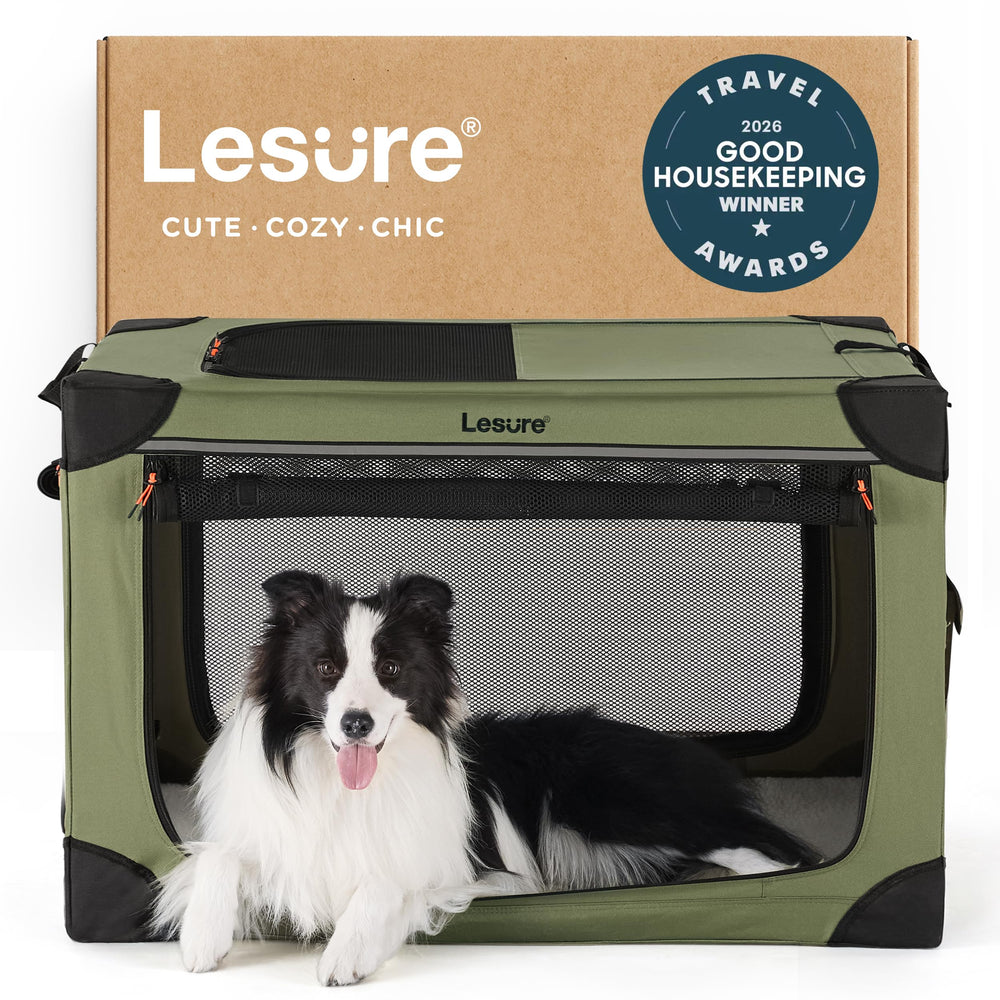 LE SURE Lesure soft collapsible crate open shows breathable mesh for travel comfort