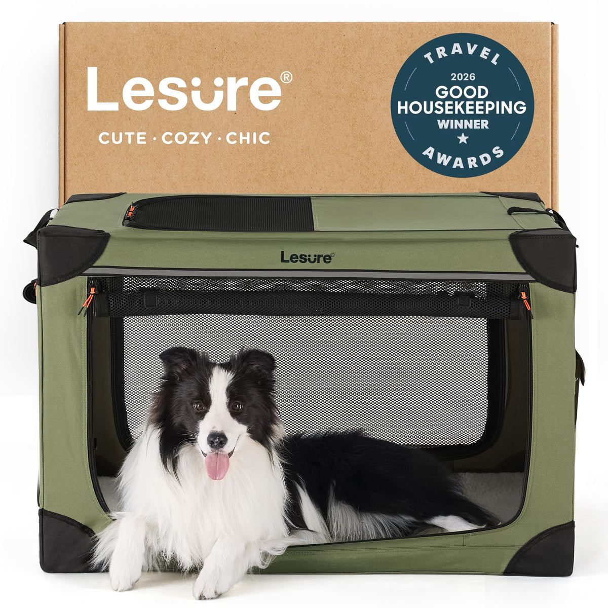 LE SURE Lesure soft collapsible crate open shows breathable mesh for travel comfort