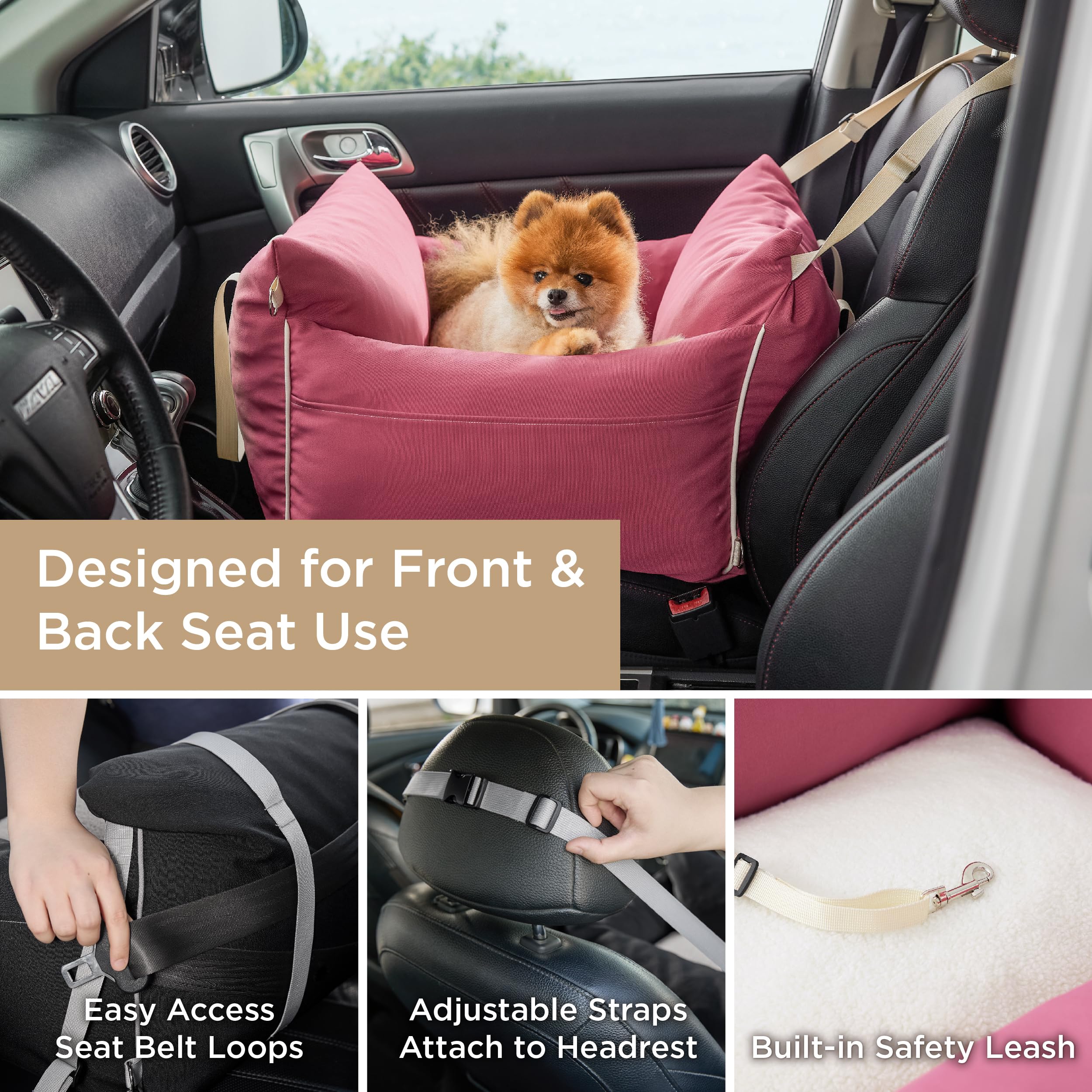 LE SURE Lesure car seat back view in rose red for comfy rides