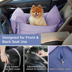 LE SURE Lesure car seat back view highlighting depth and comfort for small dogs
