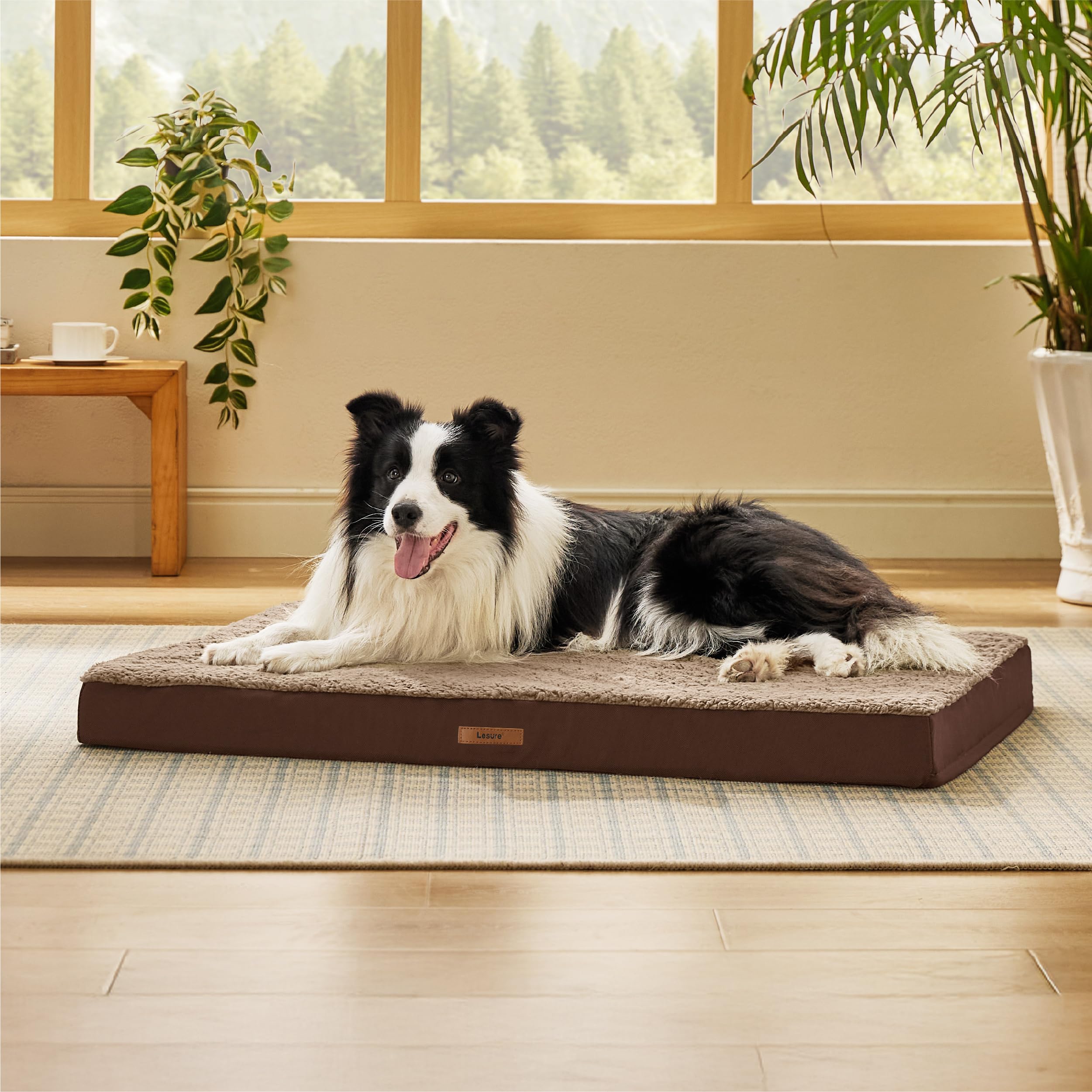 LE SURE dog bed cover large brown non-slip-base underside closeup for secure placement.