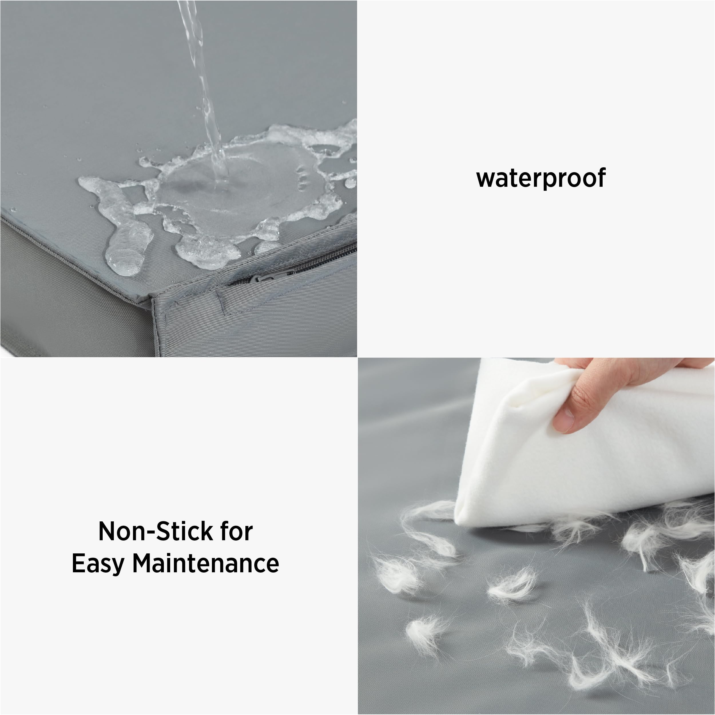 LE SURE grey Oxford fabric closeup highlighting durable, washable surface.