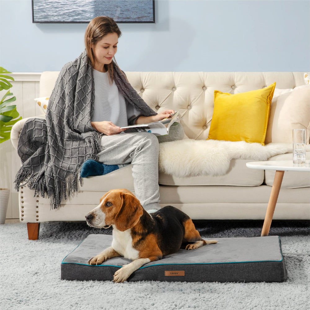 LE SURE XL dog bed cover grey side view highlights minimalist design to fit any decor
