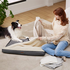 LE SURE XL dog bed cover oxford back view demonstrates breathable cooling fabric.