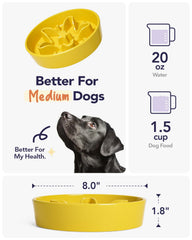 LE TAUCI ceramic dog bowl close-up highlighting the maze pattern for slower meals.