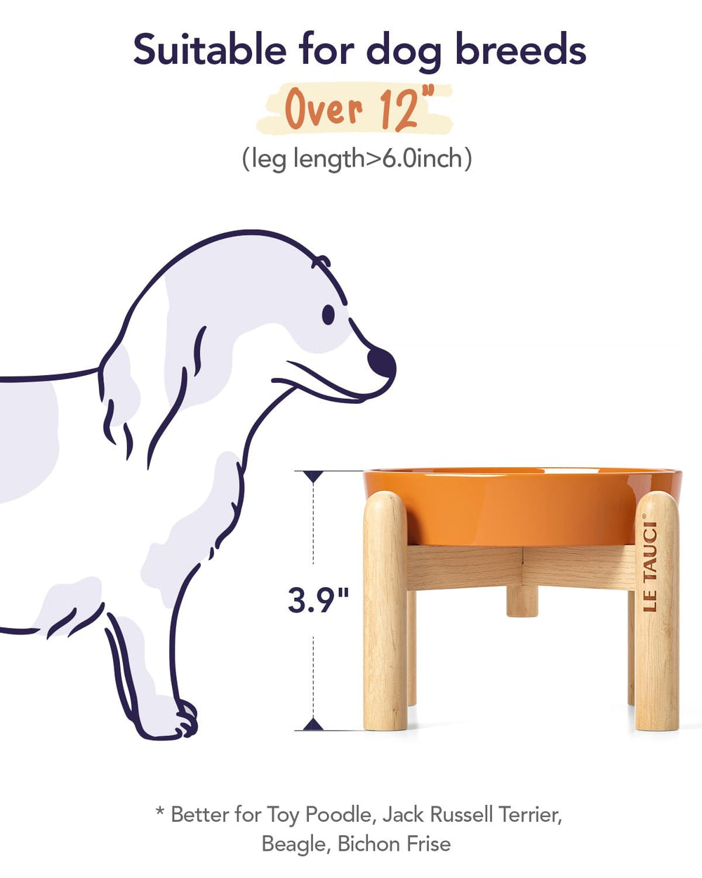LE TAUCI microwave-safe ceramic dog bowl in orange for reheating meals