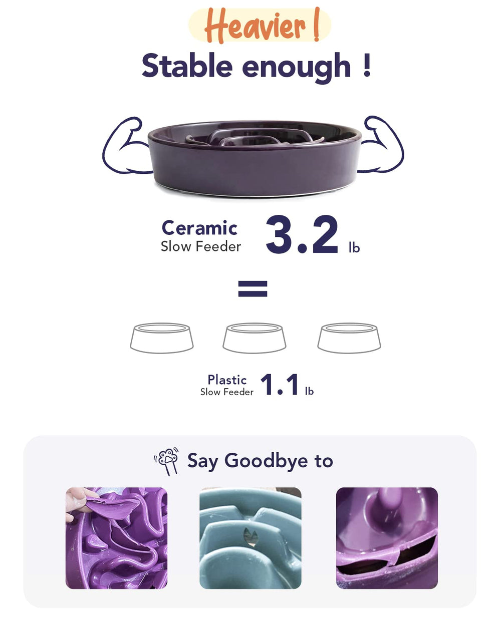 LE TAUCI ceramic slow-feed bowl easy-clean surface for quick cleanup