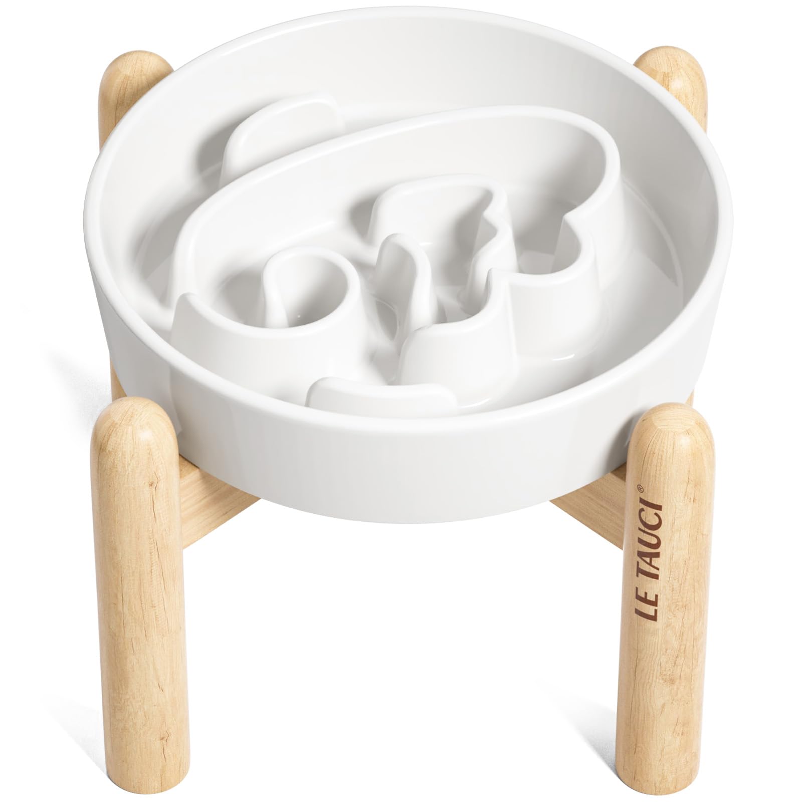 LE TAUCI ceramic slow-feeder bowl angle white shows stable elevated design for small pets