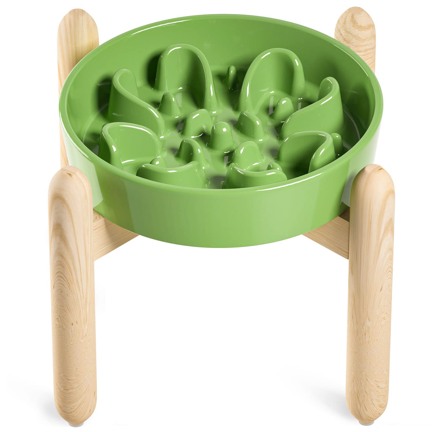 LE TAUCI ceramic slow-feeder bowl elevated on wooden stand promotes calmer meals