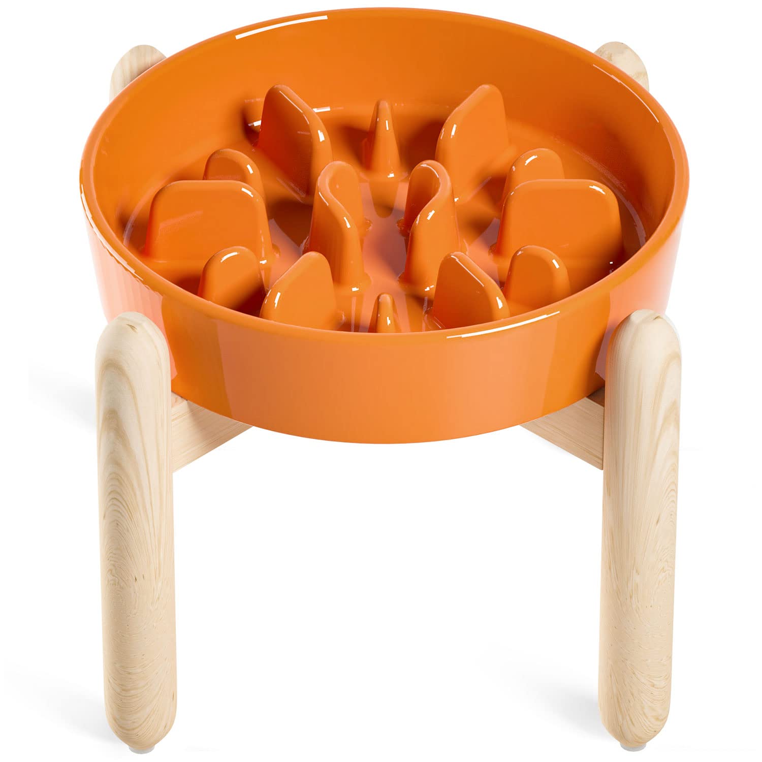LE TAUCI ceramic slow-feeder bowl in sun orange slows meals for small and medium dogs