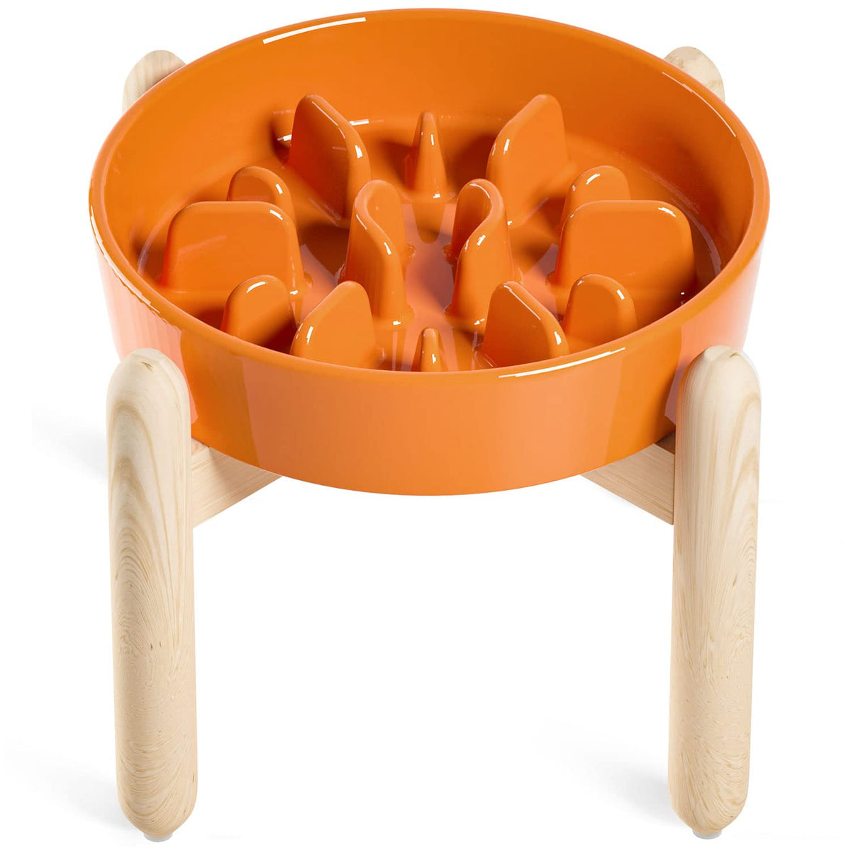 LE TAUCI ceramic slow-feeder bowl in sun orange slows meals for small and medium dogs