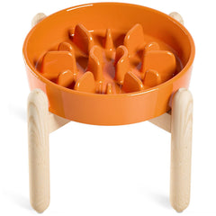 LE TAUCI ceramic slow-feeder bowl in sun orange slows meals for small and medium dogs