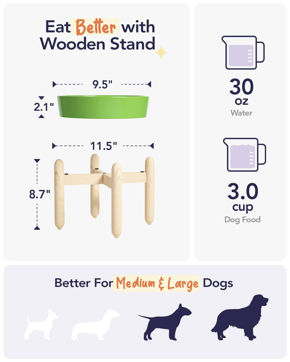 LE TAUCI elevated wooden stand supports comfortable, head-height friendly feeding.
