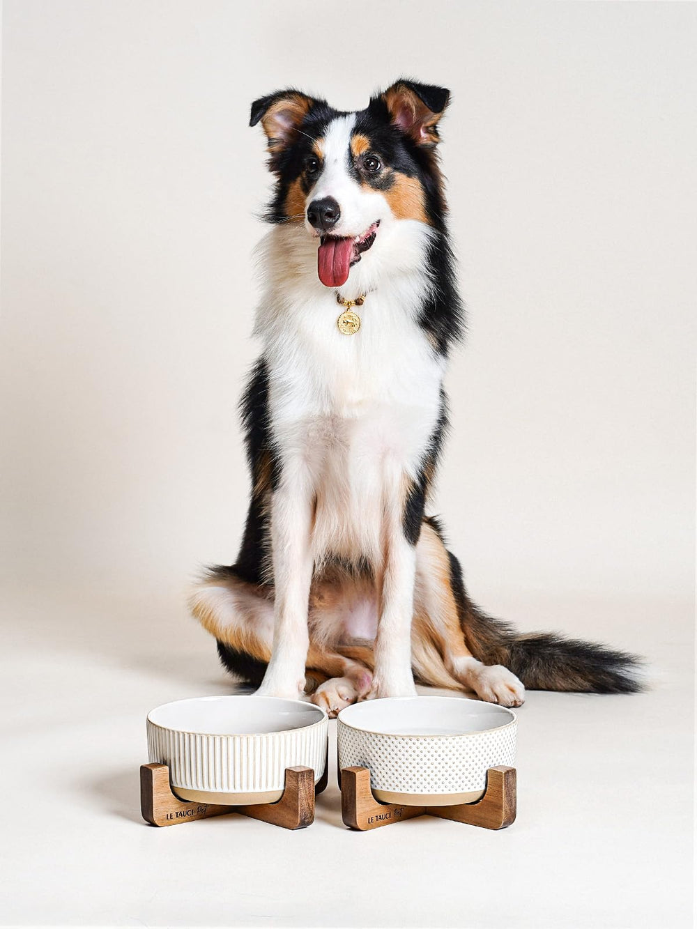 LE TAUCI PET ceramic bowls on wood stand in a tidy dining area
