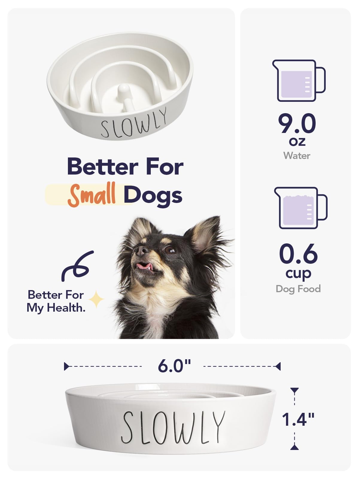 LE TAUCI PET ceramic slow feeder bowl white interior close-up shows smooth surface for easy cleaning