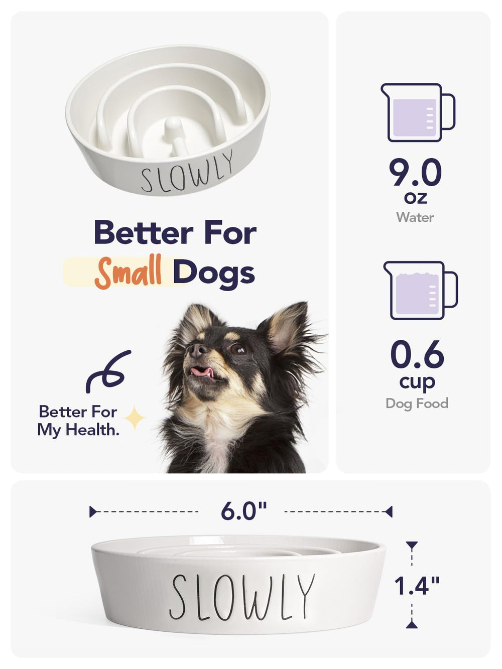 LE TAUCI PET ceramic slow feeder bowl white interior close-up shows smooth surface for easy cleaning