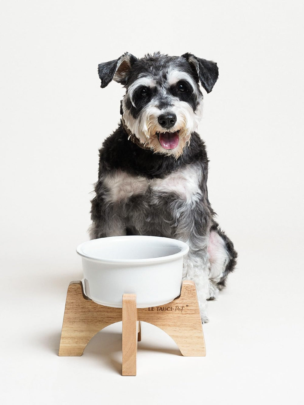 LE TAUCI PET wide-base stand prevents tipping during meals.