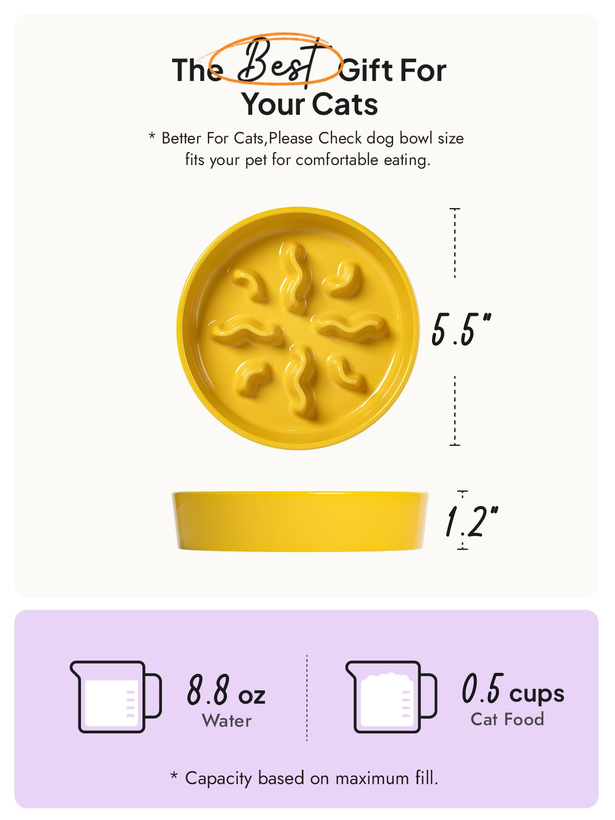 LE TAUCI PET puzzle bowl yellow closeup highlights ridges for slow eating and mental engagement