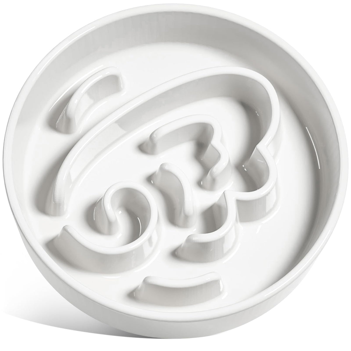 LE TAUCI slow feeder ceramic dog bowl, angle white, promotes mindful eating during meals.