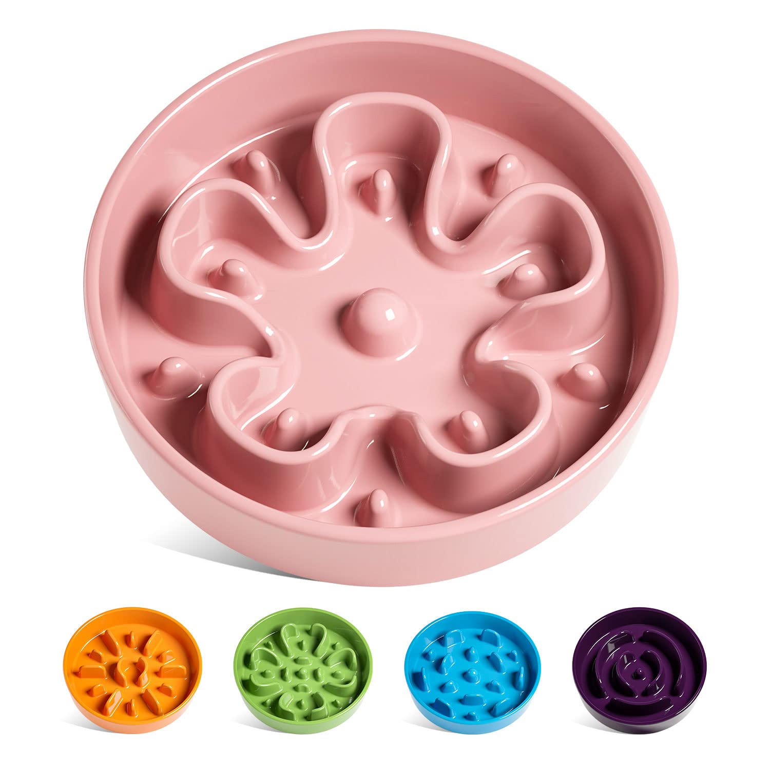LE TAUCI slow feeder bowl ceramic pink bloom front view calms meals