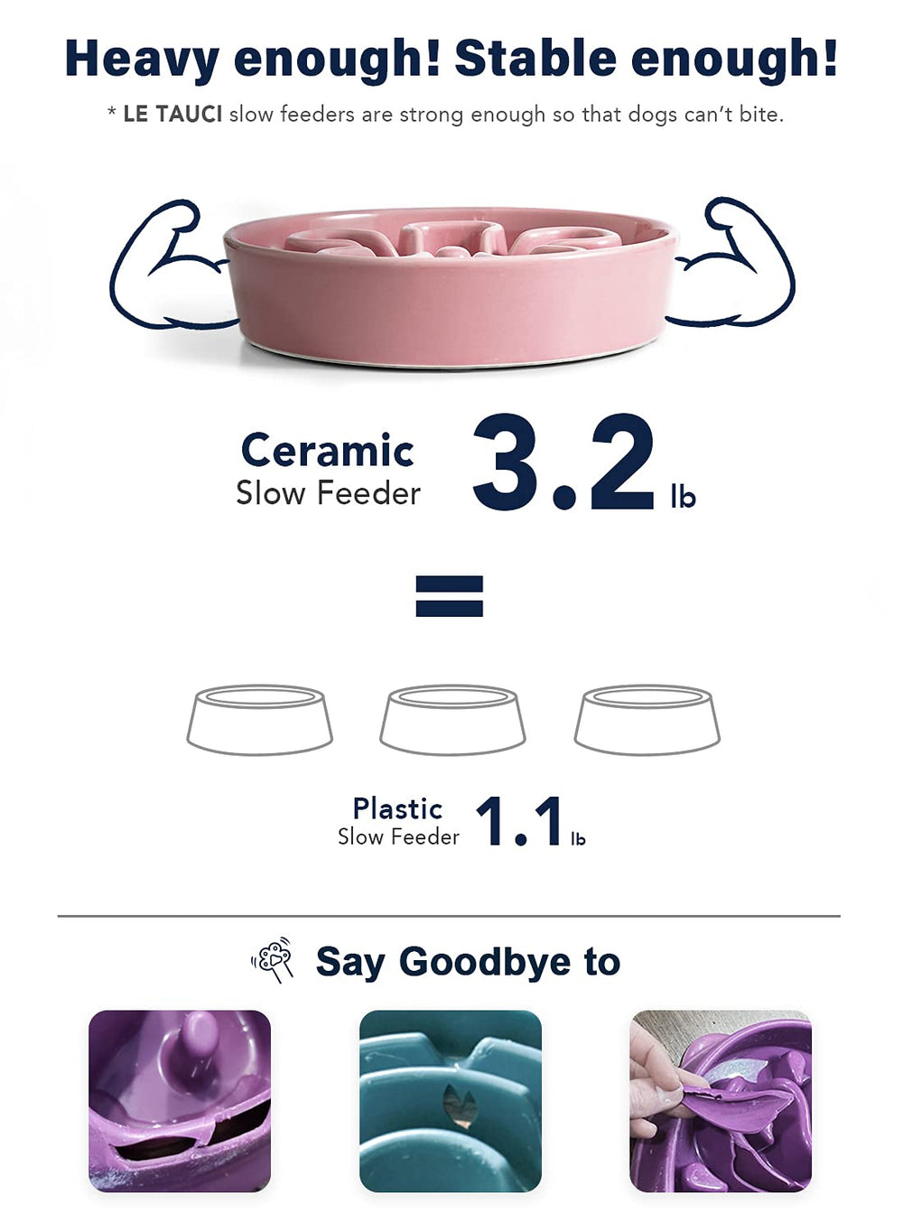 LE TAUCI slow feeder bowl ceramic ridged maze pattern slows mealtime