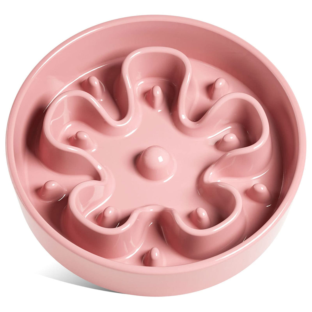 LE TAUCI slow-feeder ceramic bowl in pink bloom promotes slower meals