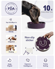 LE TAUCI purple maze bowl sits on non-slip base to prevent mess during feeding.