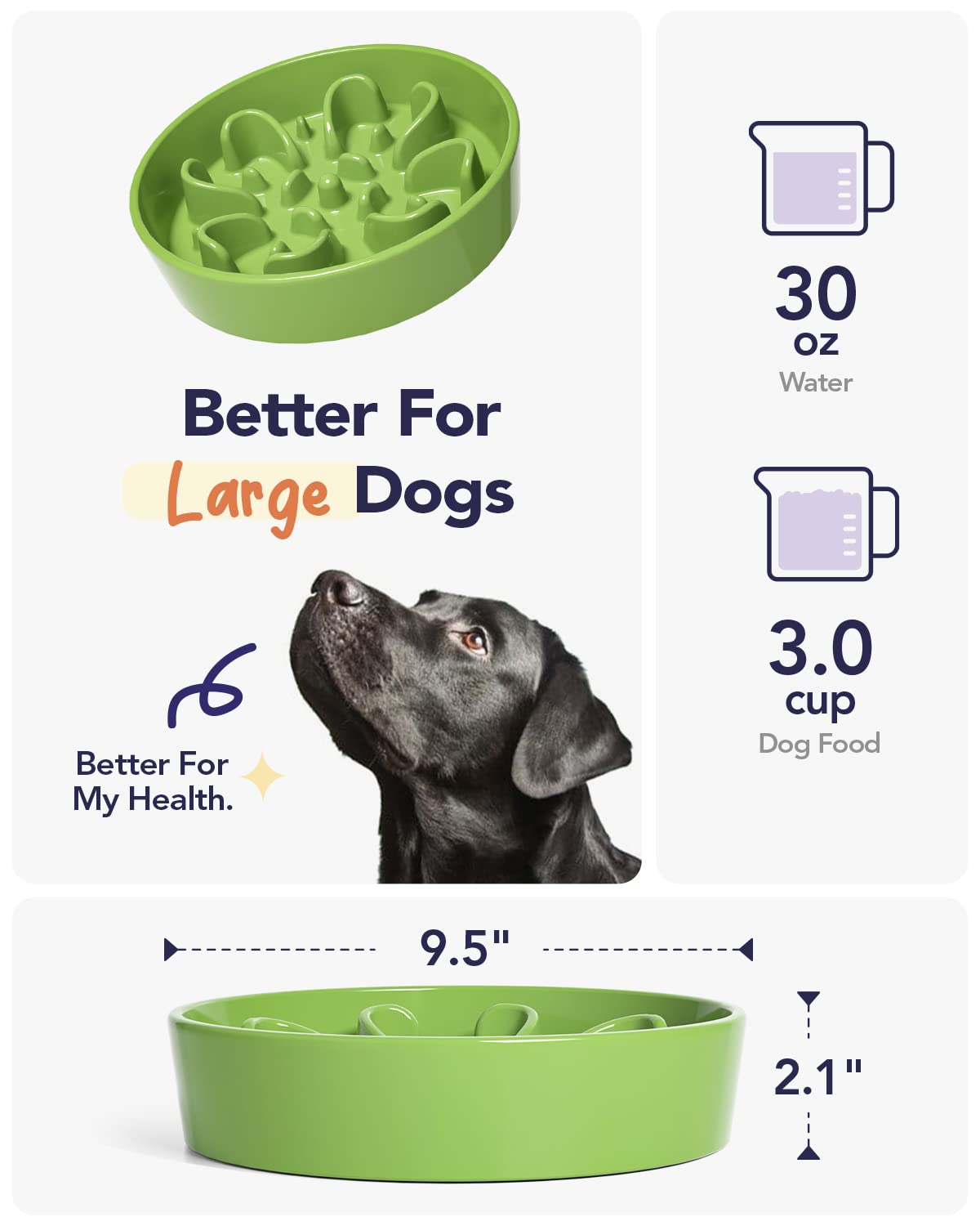 LE TAUCI slow feeder dog bowl ceramic 3 cups dishwasher-safe for easy cleaning