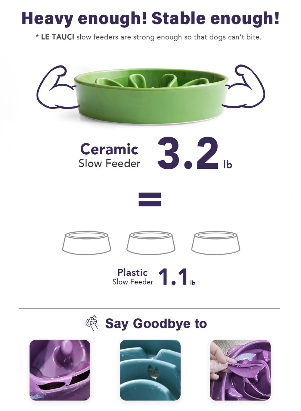 LE TAUCI slow feeder with non-slip base prevents floor mess during feeding