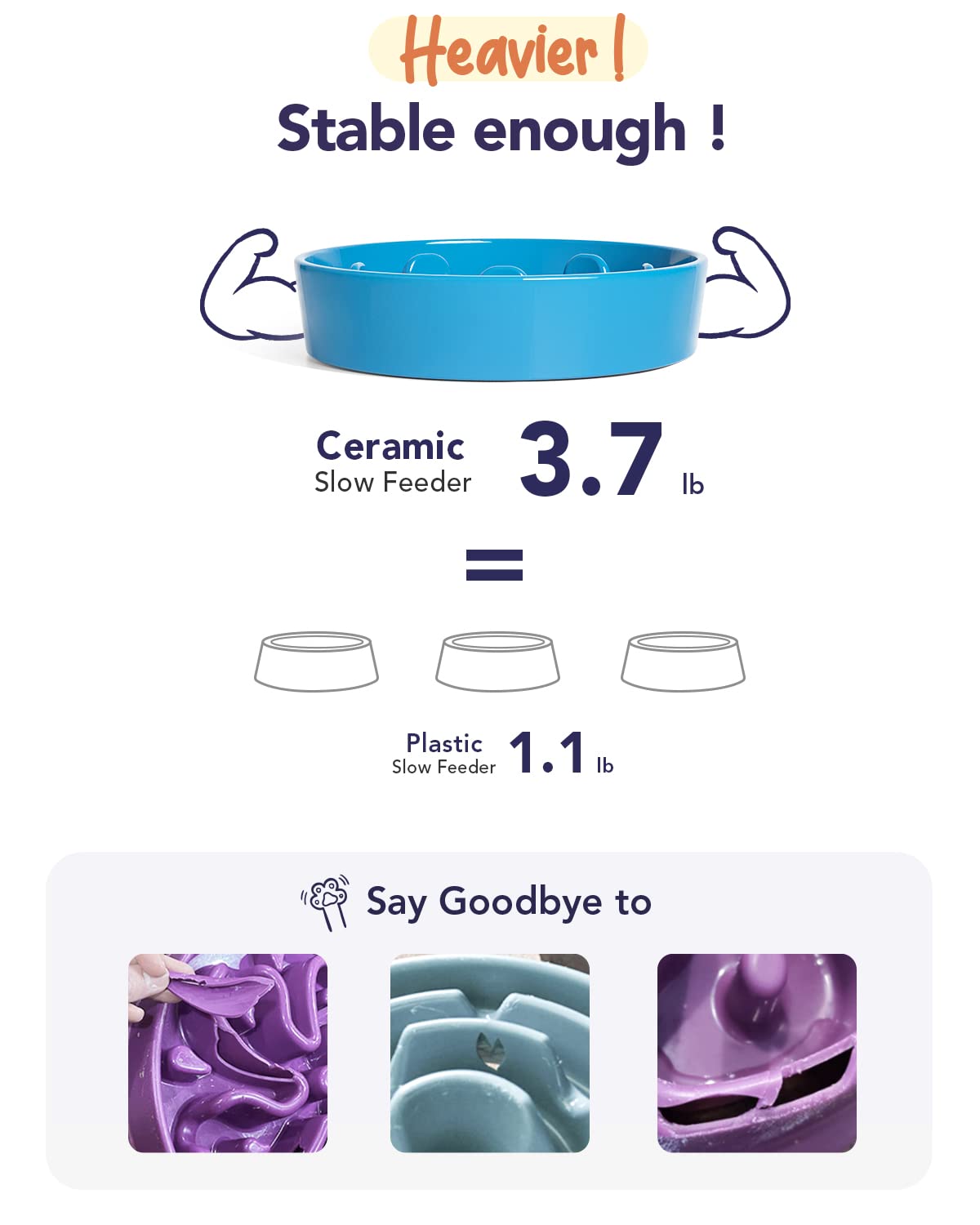 LE TAUCI slow feeder dog bowl easy-clean ceramic surface for quick rinsing.