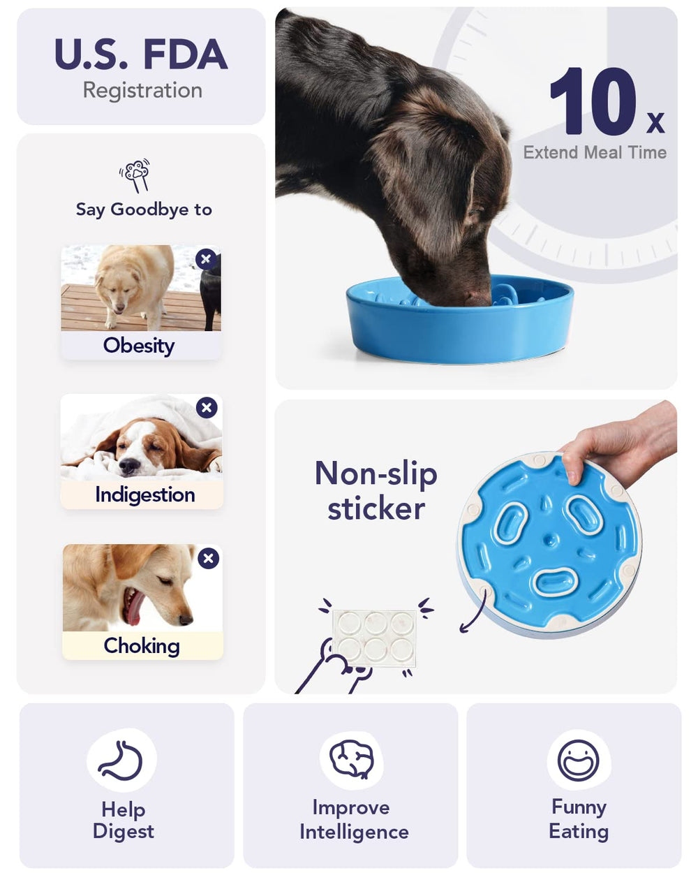 LE TAUCI slow feeder dog bowl maze pattern encourages slower eating.
