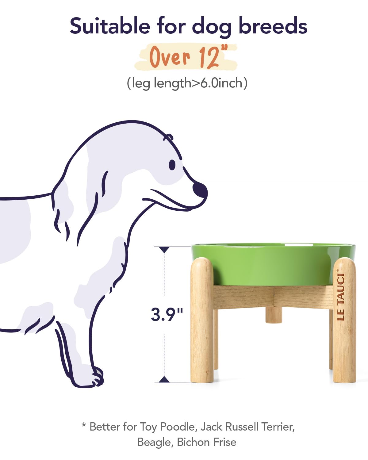 LE TAUCI 6-inch green small-breed bowl suitable for dry, wet, or raw foods.