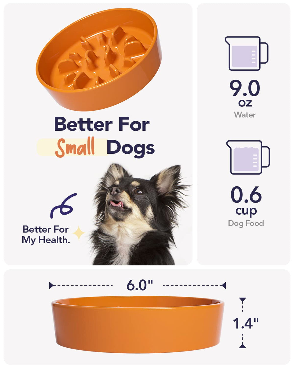 LE TAUCI sun-orange ceramic slow feeder bowl anti-slip base close-up