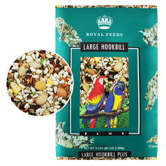 LEACH GRAIN & MILLING CO Large Hookbill Plus bag front highlighting energy-rich seed blend