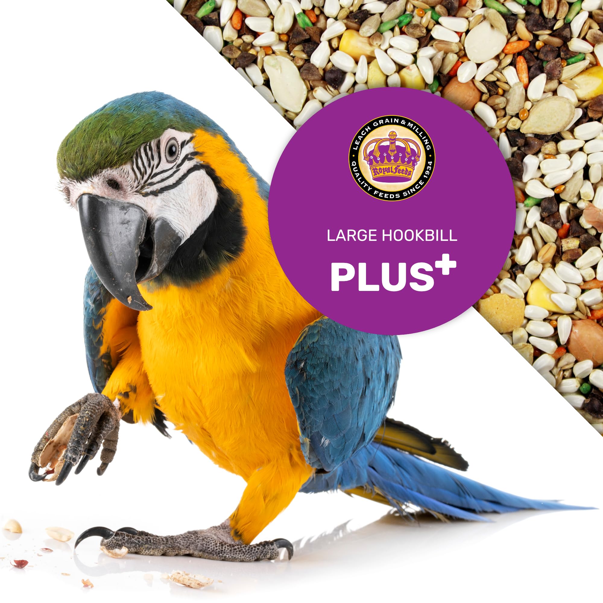 LEACH GRAIN & MILLING CO Large Hookbill Plus texture variety promotes natural foraging